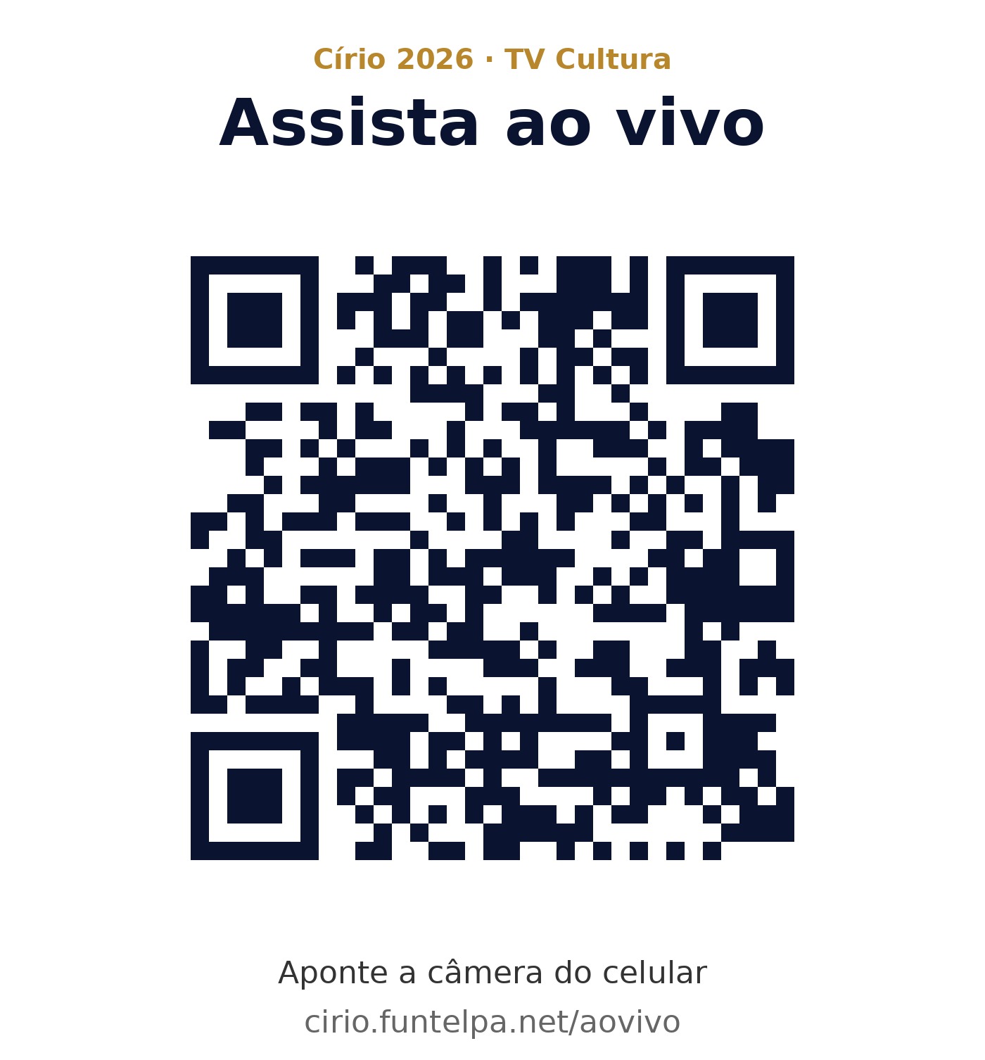 QR code: Assista ao vivo (cirio.funtelpa.net/aovivo)