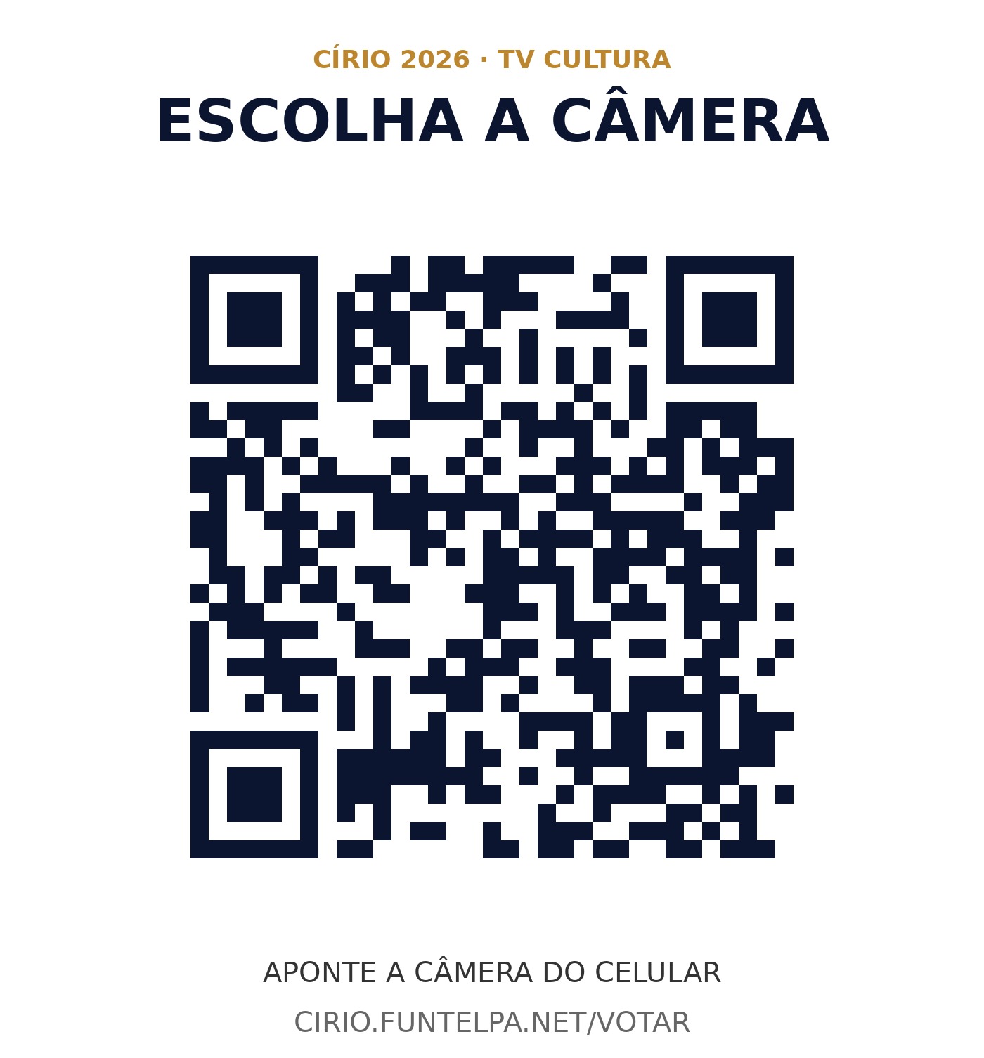 QR code: Escolha a câmera (cirio.funtelpa.net/votar)